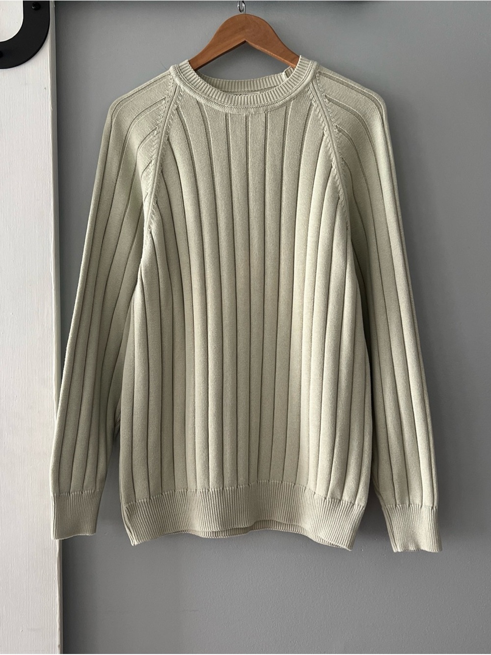 Vintage Paul Stuart Men’s Large Cotton Light Green Pullover Ribbed Knit Sweater